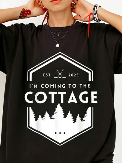 Coming To Che Cottage Cozy Outdoors Hookey Heated Rivalry T-Shirt  Vintage Graphic Tee, Casual Crew Neck, Regular Fit For Men, All Season Comfot 100% Cotton 1PC 180g