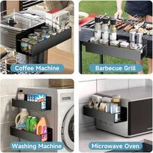 2pcs Upgraded Magnetic Side Storage Rack Set, Free Hooks Included Modern Magnetic Metal Storage Rack With Hooks, Suitable For Refrigerator And Washing Machine - Easy To Install, No Drilling Required, Fashionable Black Metal Surface. Wall-Mounted Spice Storage Rack, Suitable For Storing Laundry Essentials, Applicable For Kitchen, Bathroom, Refrigerator, Microwave, Oven, Washing Machine Side Rack, Home Essentials, Space-Saving Storage Solution - Bộ 2 món (lớn + nhỏ) + 4 móc treo - Xem 10