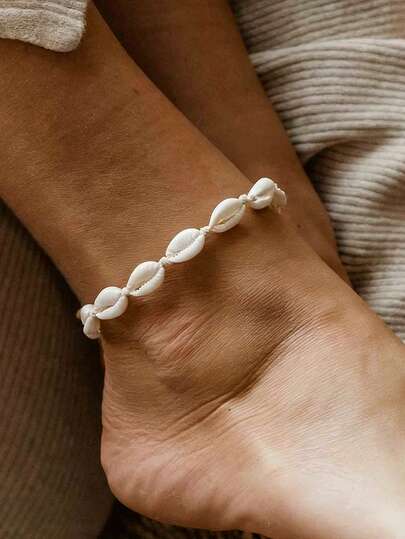 1 件手工贝壳脚链，波西米亚风度假沙滩脚链，女士海边脚饰