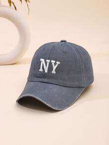 1pc Men's Embroidered New York Washed Baseball Cap, Adjustable Outdoor Casual Dad Hat - Hot Pink - View 16