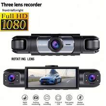 3-Channel Dash Cam - 1080P Front/720P Rear, 170° Wide Angle, Infrared Night Vision, G-Sensor, Loop Recording, Suitable For New Cars Or As Holiday, Back-To-School Gift, Supports 24-Hour Parking Monitoring Mode - A - View 2