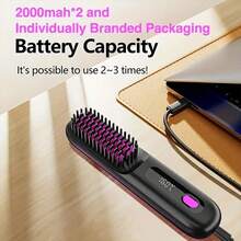 Portable 3-Minute Fast Heating Wireless Hair Straightener Comb With Constant Temperature Hair Care, Three Temperature Modes Of 170 ° C-180 ° C-190 ° C, 3D Three-Dimensional Tooth Comb Design, Negative Ion Technology, Lightweight And Compact, Perfect For Travel, Ideal Gift For Women, Christmas Gift, Preferred Gift For Loved Ones, And Family. - Black - View 8