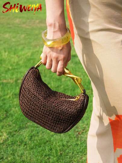 Women's Bohemian Straw Handbag, Straw Crossbody Bag, Women's Mini Summer Crossbody Bag, Straw Hat Wallet, Fashion Woven Shoulder Bag With Dual Strap Design