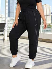 Pantalones deportivos con cordón para mujer de talla grande, pantalones jogger casuales de verano de seda de hielo transpirable y cintura elástica, pantalones cómodos para ciclismo y pantalones de chándal para correr - Negro - Ver 2