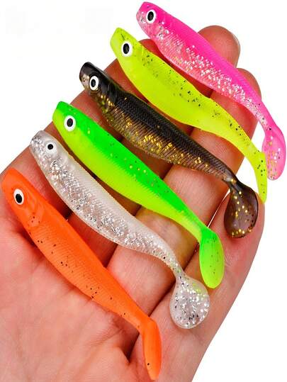 PRO BEROS 12pcs T-Shape Soft Fishing Lures | Dual-Color Realistic PVC Lures - Slow Sinking Design, Variety Of Lifelike Colors Suitable For Largemouth Bass, Rainbow Trout, Catfish, Perch And Sea Bass - Good Casting Performance, PVC Material For Freshwater And Saltwater Fishing. Perfect Gift For Christmas, Valentine's Day, Thanksgiving And Father's Day, Ideal Choice For Fishing Bait. Vibrant Colors & Lead-Free.