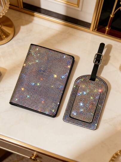 Bling-Bling Diamond Luggage Tag Passport Holder, Personalized Passport & Document Holder, Faux Leather Bling Rhinestone Passport Holder Cover, Fashionable Traveling Passport Case For Women,Sweet Style, Lightweight Travel Gift For & (Brides, Bridesmaids) , Suitable For Travel Accessories,Flying Travel, Back-To-School,For Valentine'S Day Gifts, Mother'S Day Gifts, Ramadan Gifts