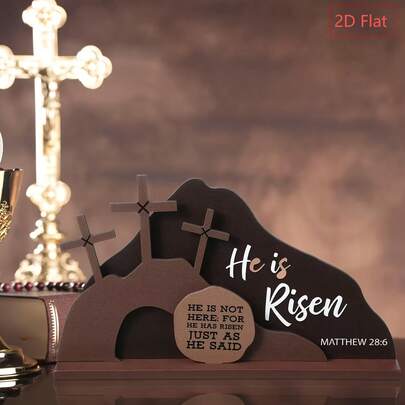 1pc "He Is Risen" Religious Themed Wooden Decorative Standing Sign - Minimalist Vintage Style, Suitable For Desk/Religious Atmosphere Decor, Easter Decoration, For Religious Believers And Vintage Enthusiasts