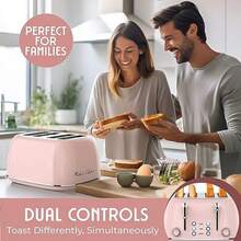 Tostador 4 Slice with Wide Slots Bagel Defrost Reheat Cancel Function 6 Browning Levels Dual Independent Control Panel Removable Crumb Tray and High Lift Lever Pink -B032 - Rosado - Ver 5
