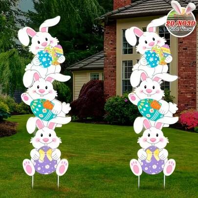 Phiên bản giới hạn Lễ Phục Sinh: Bộ xếp chồng hình thỏ 2D bằng acrylic - Trang trí sân vườn ngoài trời, biển hiệu sân vườn bằng acrylic, thích hợp cho lễ kỷ niệm Lễ Phục Sinh.