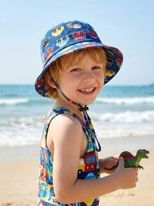 儿童新款汽车印花遮阳帽，可调节抽绳，适合3-8岁男孩，春夏休闲防晒帽 - 1PC - 查看 3