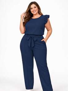 Elegant Plus Size Social Set In Dune Crepe, Casual Style With Drawstring Pockets, For Office Or Home. - Navy Blue - View 3