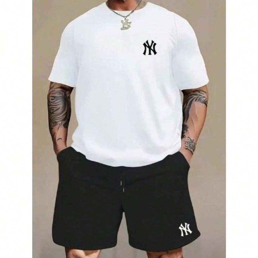 Kit Camiseta + Short Tectel NY Confortável Versátil Conjunto Masculino Casual Básico - Branco - Visão 1