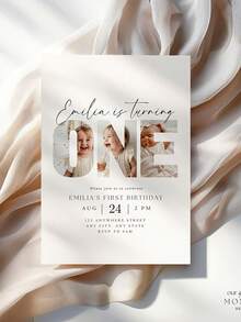 Customizable Birthday Card, Editable First Birthday Invitation, First Birthday Party Invitation, First Birthday For Boy Or Girl - Multicolor 04 - View 5