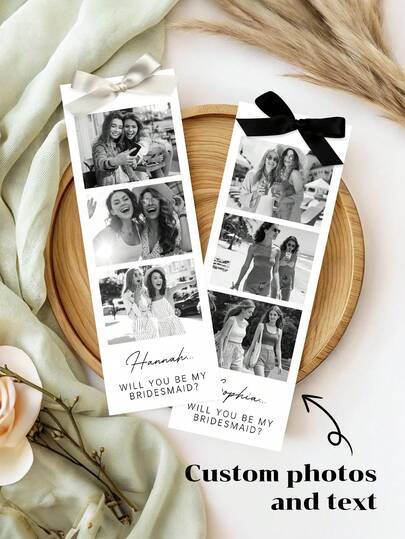 1/3pcs Customized Bridesmaid Proposal Photo Strip, Customize Photo And Text,Personalized Bridesmaid Proposal Gift Bookmark, Will You Be My Bridesmaids Card,Will You Be My Bridesmaid Card, Bridesmaid Proposal Card Template, Maid Of Honor Proposal Card