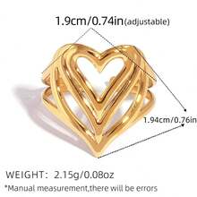 3pcs/Set Vintage Thick Women's Gold Stainless Steel Ring Set, 18k Gold Plated Stackable Rings, Adjustable Statement Rings - Gold - View 8