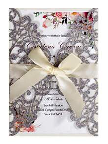 Paquete de 10 invitaciones de boda cortadas con láser, brillantes y en color plateado y dorado claro (incluye tarjetas en blanco, sobres y moños de cinta), tarjetas de invitación elegantes y de alta calidad para bodas y fiestas - Multicolor - Ver 44
