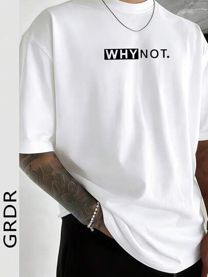  GRDR Men's Summer Letter Slogan Element Print Crew Neck Short Sleeve T-Shirt, Comfortable & Fashionable