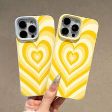 Funda para teléfono con patrón de corazón amarillo compatible con  17,  16 Pro Max,  15 Pro Max,  13 y  12. Fabricada en material de TPU que proporciona protección contra golpes y caídas. Un gran regalo para familiares, amigos, amantes, novios/novias y el Día de San Valentín. - Amarillo - Ver 3