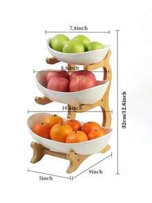 1pc 3-Tier Bamboo & Wood Fruit Tray, Kitchen Counter Vegetable Storage Rack, Party Wedding Snack Dessert Cake Stand - White - White - View 4