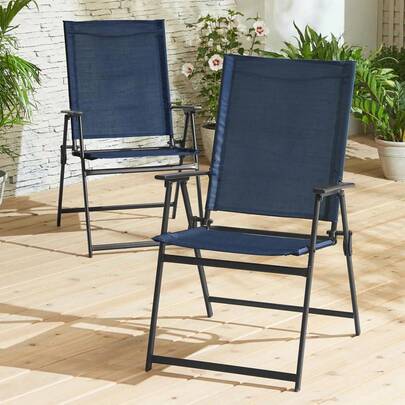 Set Of 2 Steel Outdoor Folding Chairs – UV-Resistant Sling Fabric, Heavy-Duty Rust-Proof Frame, Portable & Lightweight, Ideal For Patio, Camping, BBQs & Outdoor Events