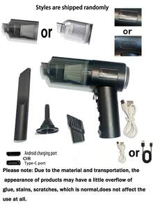 迷你便携式车载吸尘器，无线手持多功能吸尘器，带多个吸嘴的吹风清洁工具，USB充电，适用于汽车、家居、宠物毛发、键盘（1200mAh电池容量） - 黑色 - 查看 7