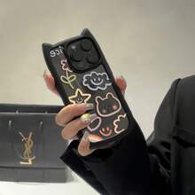 スマホケース：猫耳耐衝撃性スマホケース、ペイントされたスマホケース、を使うに適したスマホケース、 17 ProMax、16 Plus、15、14、13、12と互換性のあるスマホケース - ブラック - チェックする 7