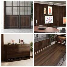 Self-Adhesive Wood Grain Texture Wallpaper Roll, Waterproof Furniture Renovation Sticker, Straight Splice Pattern Suitable For Cabinets, Coffee Tables, TV Stands, Shoe Racks - Brown Eucalyptus Style - Walnut Wood Grain - View 5