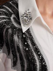 Aliao Elegant Shiny Decor Loose French Style White Long Sleeve Blouse, Dignified And Appropriate, Suitable For Women In Spring, Festivals, Vacations, Concerts And Other Occasions - Multicolor - View 4