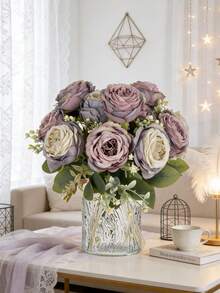 1PC Artificial Flowers Peony Silk Bouquets Fake Plants For Spring Autumn Decorations,Wedding Vase For Home, Dining Room,Bathroom,Kitchen, Bedroom Decorations, Mother's Day,Festival Birthday Party Accessories, Outdoor Garden Decorations - Mauve Purple - View 1