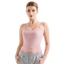 OMKAGI Women Cotton Ribbed Going Out Camisole Top Y2k Spaghetti Strap Summer Sleeveless Tank Top Female - 淺粉色 - 查看 7