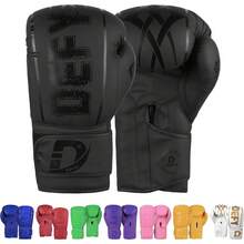Guantes de boxeo para hombres y mujeres, guantes de boxeo de piel sintética de alta calidad para entrenamiento, perfectos para perforar bolsas pesadas, guantes de combate y pelea - Negro - Ver 11