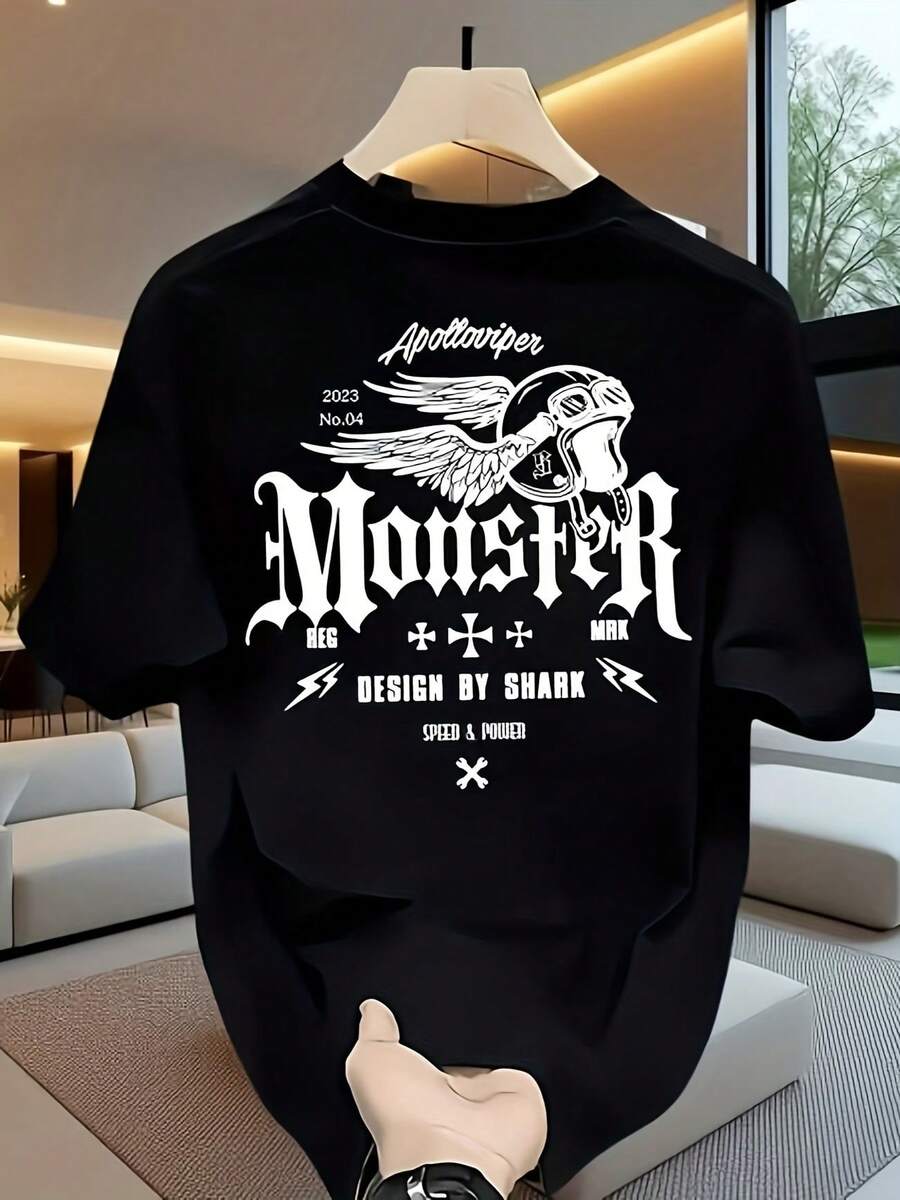 Monster T-Shirt, Unisex Men's And Women's Blouse, 100% Cotton, Premium Top, Streetwear, New Release, Immediate Shipping, Various Colors!! - 黑色 - 查看 1