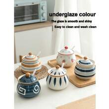 Japanese Ceramic Seasoning Jar And Spice Box - Creative Salt Jar And Spice Box Set - Home Kitchen Storage Canister - Home Kitchen Supplies - Multicolor - View 11