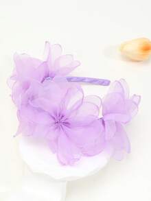 1pc Girls' Solid Color Floral Mesh Headband, Lightweight Elegant Mesh Headband, Suitable For Birthday Party And Daily Wear - Purple - View 2