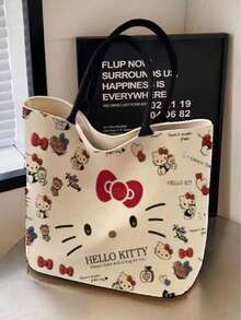 Sanrio Hello Kitty卡通帆布手提包，时尚女士手提包，可爱通勤实用大容量单肩包 - 彩色 - 查看 3