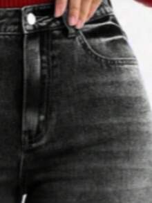 Pantalones Palazzo de Mezclilla de Cintura Alta para Mujer: Vaqueros Anchos para Estilos Casuales y Elegantes Bolsillos delanteros de botones femeninos ocio relajado retro lavado pantalones de piernas anchas para cubrir la carne delgada pantalones de campana nuevos y de moda,pantalon de mezclilla dama,san valentín ropa,pantalones de mujer,Lavado de agua negro retro - Negro - Ver 5