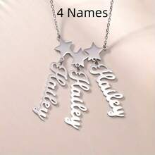 Custom Name Star Pendant Necklace For Women, Personalized 1-4 Names Tag Celestial Charm Necklace, Fashion Jewelry, Ideal For Daily Wear & Gifts On Father's Day - Silvery - 查看 4