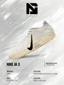 Nike Ja 3 Sound Check – Men's Lifestyle Sneakers – Shoes For Man-Vintage-Autumn & Winter-Inspired Running Shoes, Shock-Absorbing Comfort, Gym To Streetwear Casual Wear - Prefect Thanks Giving Day & Chrismas Gift- HF2794 101 - White/Black/Coconut Milk - 查看 6