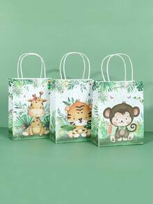 6pcs Jungle Animal Theme Paper Gift Bags, Cartoon Animal Theme Party Favor Bags, Baby Shower Decor Gift Bags, Small Kraft Paper Bags, Paper Tote Bags, Birthday Party Decor, Jungle Theme Baby Shower Supplies, Gender Reveal Decor, Holiday Gift Packaging Bags, Tote Bags, Shopping Bags, Jungle Decor, Baby Shower Gifts - Jungle Animals - View 6