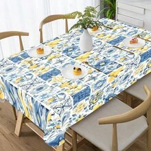 1/4/5/6/7/36pcs Simple Style Yellow Lemon, Light-Colored Floral Tile Pattern Print Chair Cover/Seat Cushion Set, Suitable For Indoor Home, Dining Room, Hotel, Ideal Choice For Modern Daily Decor. Tablecloth Fits Square Dining Table, Elastic Chair Covers Are Washable. - Multicolor - View 14