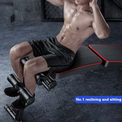 Heavy Duty Folding Sit Up Bench With Resistance Rope | Adjustable Curved Core Ab Workout Stool With Thigh Support  | Multipurpose Space Saving Home Gym Equipment Core Trainer (Self-Assembly)