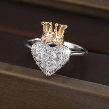 1pc Elegant Heart Crown Design Cubic Zirconia Embellished Fashion Ring For Women - Multicolor - View 10