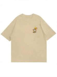 Strevion OBM Men X TOM & JERRY 男士极简主义杰瑞滑板图案印花圆领短袖T恤，夏季 - 卡其色 - 查看 2