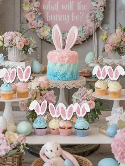 Đồ trang trí bánh hình tai thỏ lấp lánh, đồ trang trí bánh Phục Sinh, đồ trang trí chủ đề thỏ dễ thương, đồ trang trí bánh cupcake hình thỏ Phục Sinh, đồ trang trí bánh tự làm, thích hợp cho trang trí bánh Phục Sinh, trang trí bánh mùa xuân, trang trí bánh cupcake cho tiệc tùng.