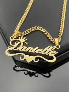 Customized Dainty Nameplate Necklace, Custom Name Stainless Steel Necklace, Personalized Nameplate, Golden Love Gold Name Necklace, 18K Gold Filled Name Necklace, Suitable For Women, Personalized Gift For Friends, School Supplies, For Teacher Gifts, For Dorm Rooms, For Teacher, College Students, Freshman, Sophomore - 彩色 - 查看 4