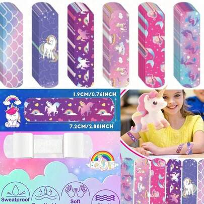 31/20片装防水创可贴，透气弹性，可爱卡通图案如独角兽、蝴蝶、向日葵、彩虹，金属盒包装