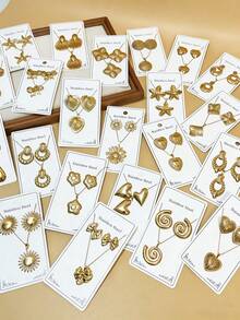 24pcs Stainless Steel Necklace & Earring Set, Elegant Heart, Flower, Geometric Earrings, Suitable For Daily Casual Wear, Wedding Party Jewelry Gift, Suitable For Teenagers (Random Delivery) - Multicolor - View 5