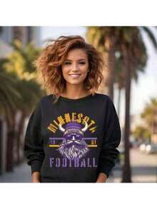 Minnesota Football Sweatshirt, Vikings Mascot Sweatshirt, Football Apparel, Vikings Pullover, Football Fan Wear, Game Day Apparel Comfortable Cotton Crew Neck Sweatshirt Sports Commuting Two-Way Wear - 黑色 - 查看 11