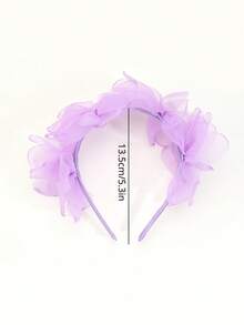1pc Girls' Solid Color Floral Mesh Headband, Lightweight Elegant Mesh Headband, Suitable For Birthday Party And Daily Wear - Purple - View 5