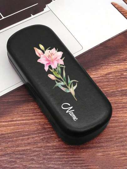 Customized Birthday Representative Flower And Nameleather Eyeglass Case, Eyeglass Case For Women Man, Leather Glasses Case Hard Shell Fashion Glasses Case , Glasses Protection Case,4 Colors To Choose From, Including Purple, Black, Blue, Beige,Easy To Carry When Going Out, Suitable For School, Home, And Work